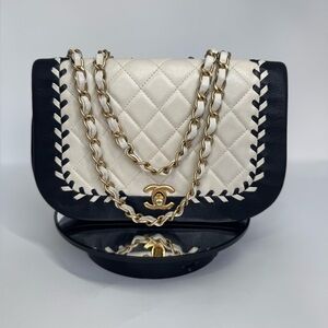 Authentic CHANEL Bicolor Braided Saddle Flap Bag